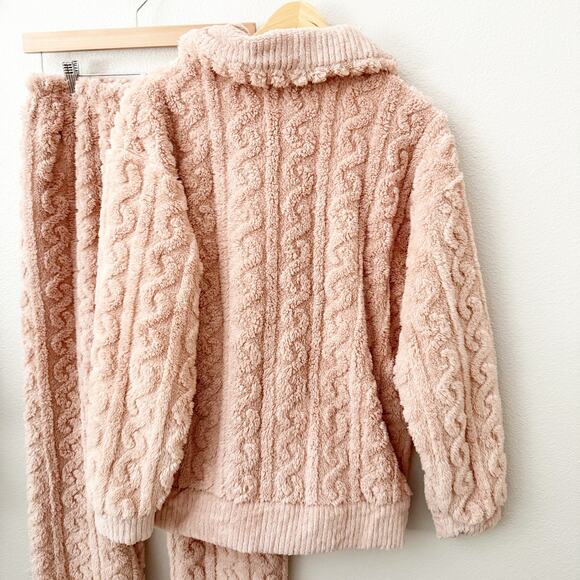 CHEIBEAR | Blush Light Pink Cableknit Style Fluffy Lounge Set Soft Plush | Large - Picture 6 of 11